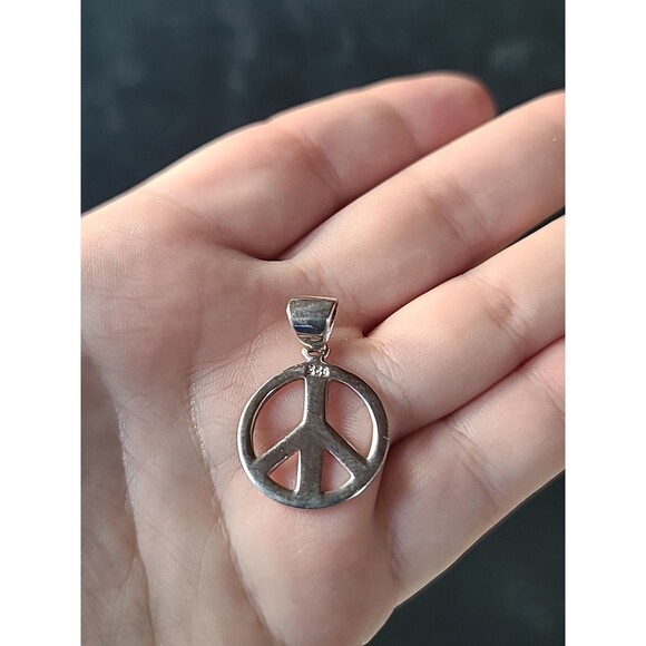 925 Sterling Silver Peace Sign Pendant Vintage - Picture 3 of 10